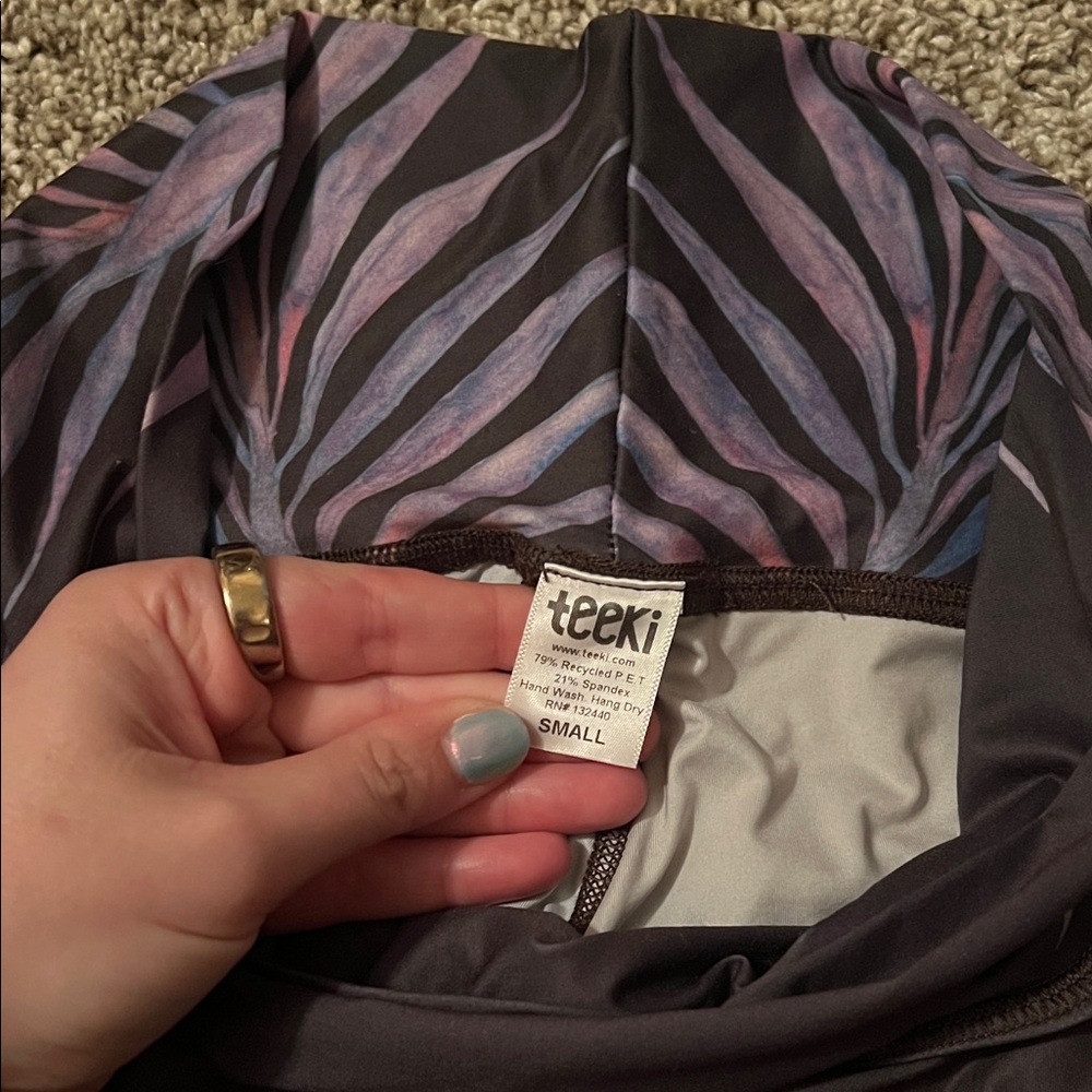 teeki Black Leggings with Purple & Blue Palms